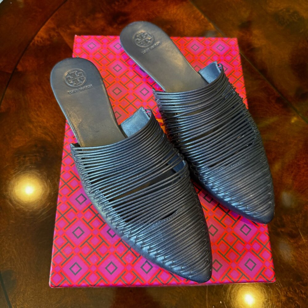 Tory Burch Sienna Flat Slide Mestico – Women’s Designer Shoes, Size 11, Navy